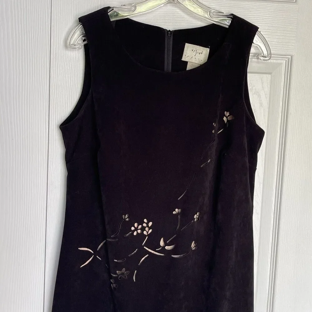 Vintage 90's Vision Apparel Black Dress Womens Size 8 Faux Suede Sleeveless - Picture 7 of 16